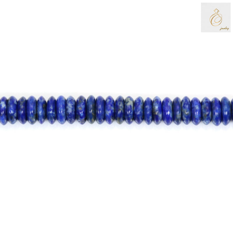 Close-up of natural Lapis Lazuli heishi cut beads showing deep blue color and texture