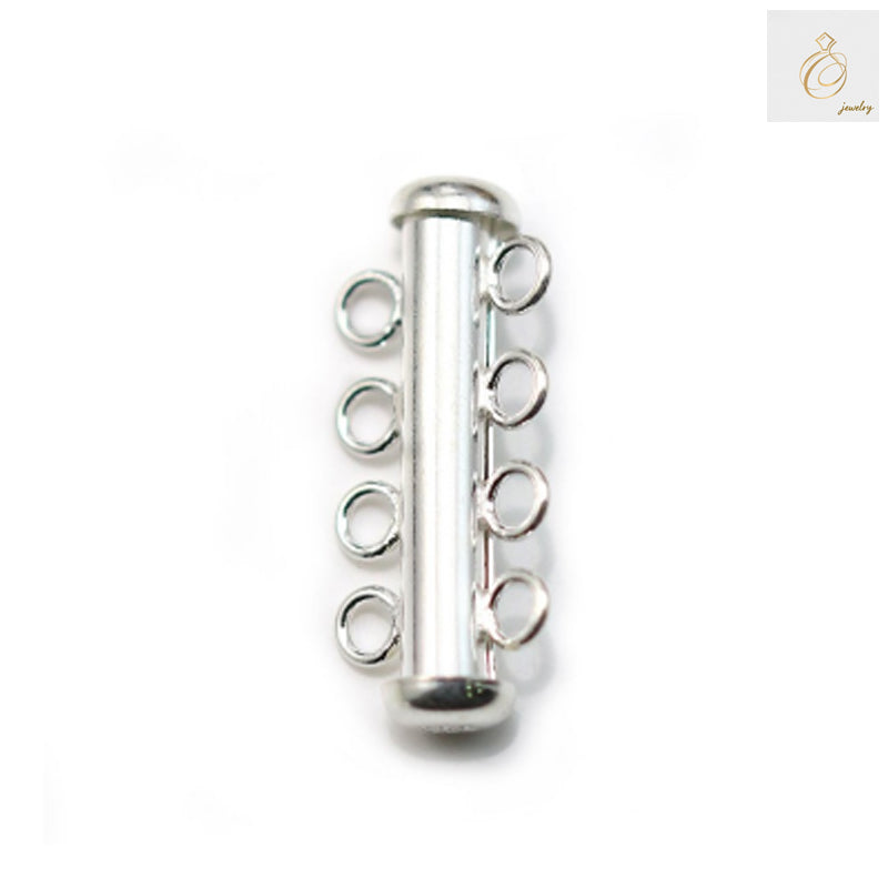 925 Sterling Silver 4-Row Tube Clasp 26mm - Professional jewelry finding for multi-strand necklaces and bracelets