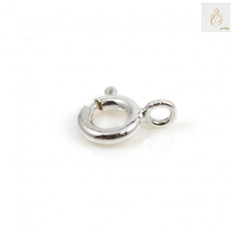 Close-up view of 925 sterling silver spring clasp mechanism showing secure closure design and ring attachment