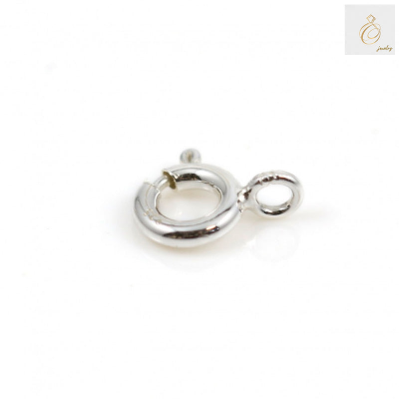 Close-up view of 925 sterling silver spring clasp mechanism with attached ring
