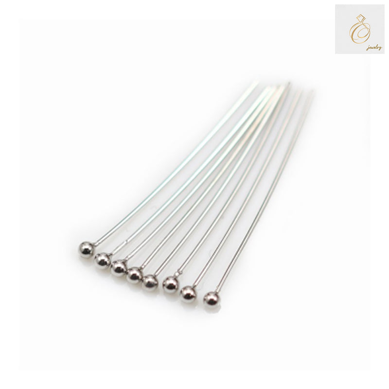 925 Sterling Silver Ball Head Pins with Platinum Plating - 1.5x0.35x25mm Size, 20 pieces pack for jewelry making