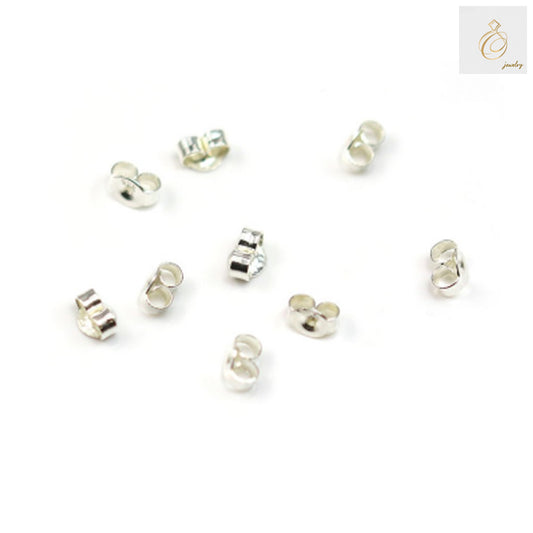 Close-up view of 925 sterling silver earring pushers showing quality and craftsmanship