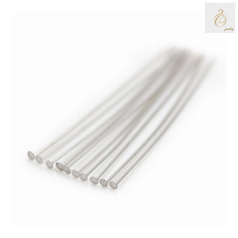925 Sterling Silver flat head pins with platinum plating, 1.5x0.4x40mm size, pack of 50 pieces for jewelry making and crafting