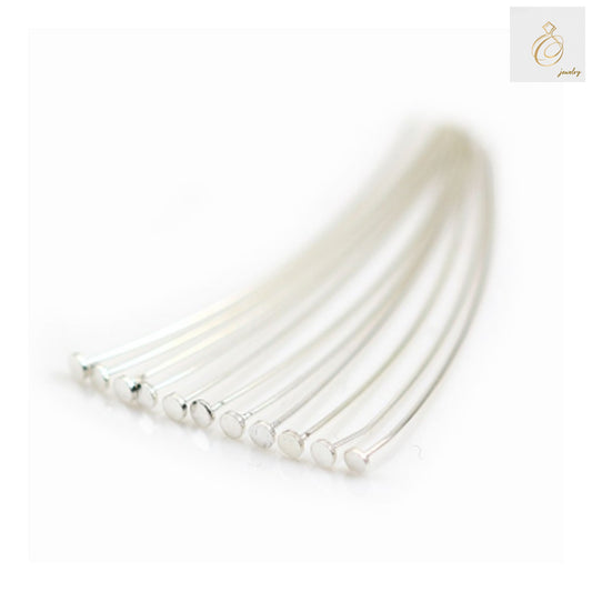 925 Sterling Silver flat head pins, 0.45x2x40mm size, pack of 50 pieces for jewelry making and crafting
