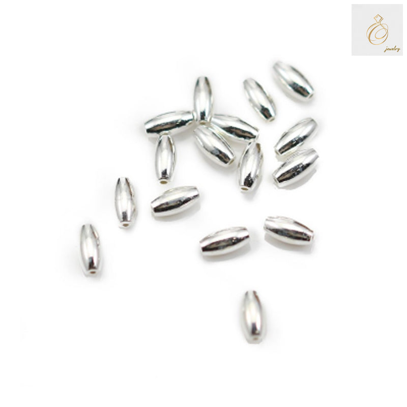 925 sterling silver olive-shaped beads, 3x6mm size with 0.6mm hole, pack of 10 pieces for jewelry making