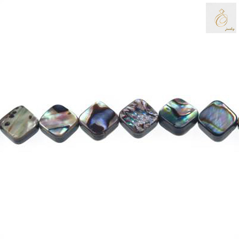 Abalone Paua Shell Beads Strand - Natural Iridescent Rhombus Shape 10x10mm with 0.8mm Holes, Approximately 42 Beads per Strand for Jewelry Making