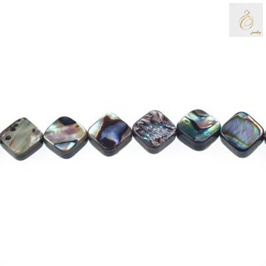 Abalone Paua Shell Beads Strand - Natural Iridescent Rhombus Shape 10x10mm with 0.8mm Holes, Approximately 42 Beads per Strand for Jewelry Making