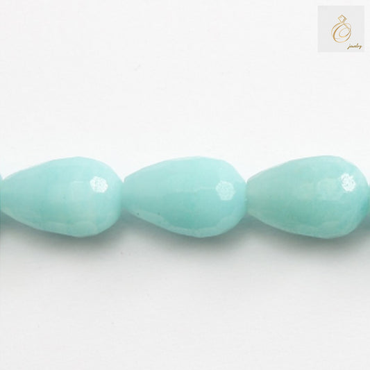 Amazonite faceted teardrop beads 10x14mm natural blue-green gemstone strand"
"Natural amazonite gemstone beads with faceted teardrop shape for jewelry making"
"Blue-green amazonite beads strand showing natural stone texture and faceted cuts