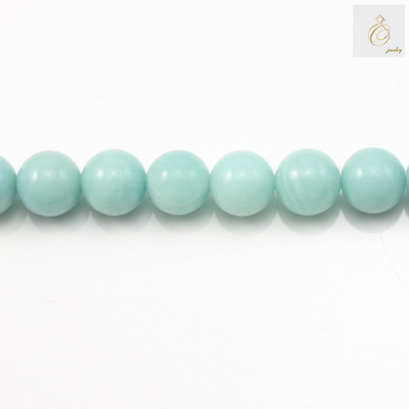 Natural amazonite round beads 10mm on white background showing blue-green gemstone color"
"Amazonite gemstone beads strand 39-40cm length for jewelry making