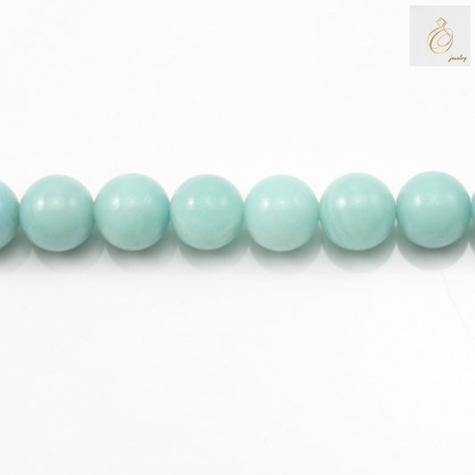 Natural amazonite round beads 10mm on white background showing blue-green gemstone color"
"Amazonite gemstone beads strand 39-40cm length for jewelry making