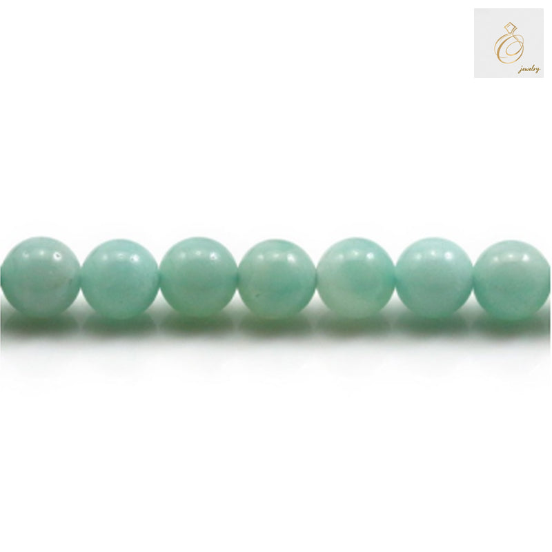 Natural amazonite round beads 6mm on white background showing blue-green gemstone color"
"Amazonite gemstone bead strand 39-40cm length with smooth polished finish