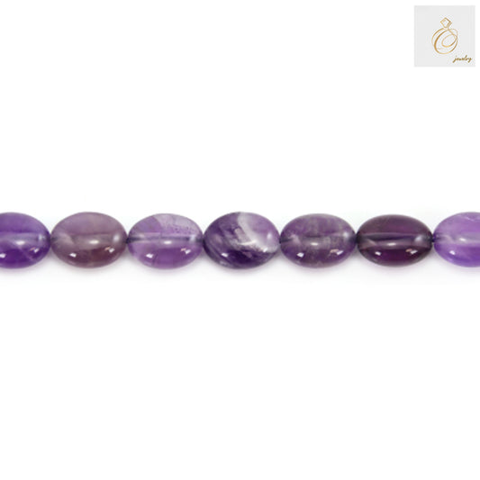 Amethyst oval beads 8x10mm stranded 39-40cm length showing complete beaded strand effect