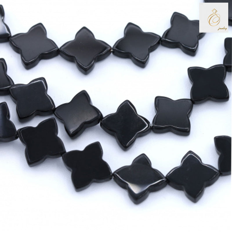 Black Agate Clover Size 14mm 38-40cmStrand - Main Product View