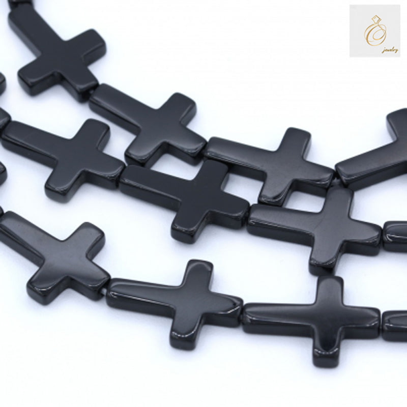 Black Agate Cross gemstone beads 18x25mm size showing detailed texture and spiritual cross shape for jewelry making