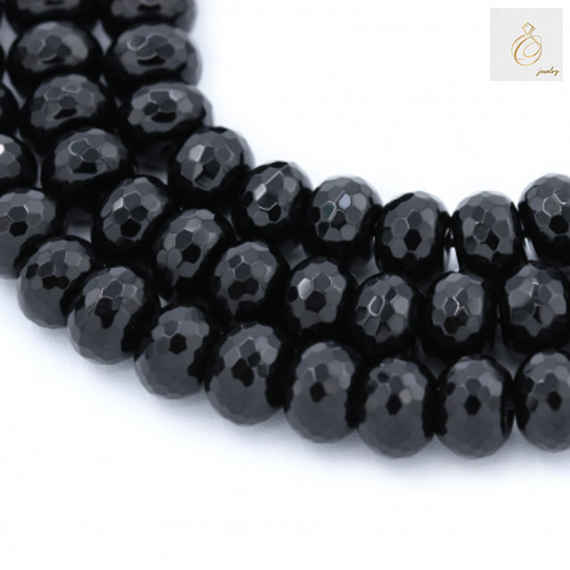 Black Agate Faceted Abacus Size 10x14mm 38-40cmStrand - Image