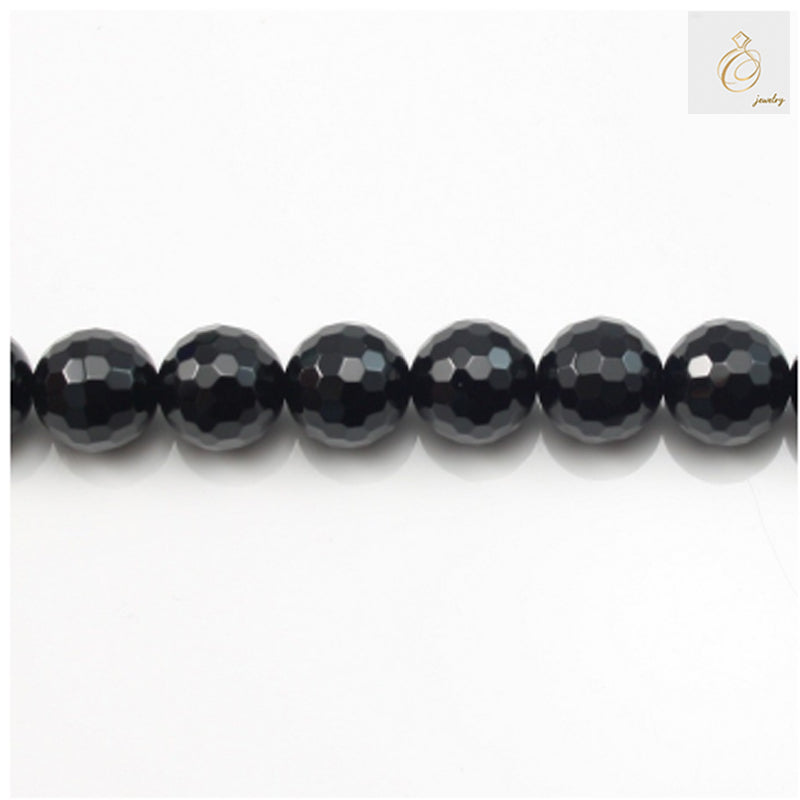 Black Agate Faceted Round Size 12mm 38-40cmStrand