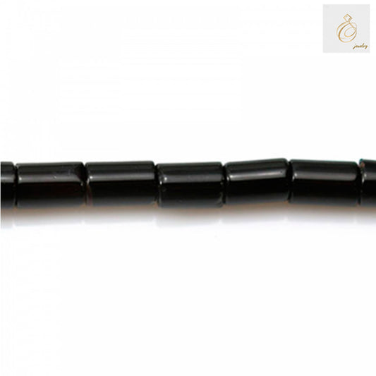 "Black Agate Cylinder beads close-up view showing 2.5x4mm size and quality finish"