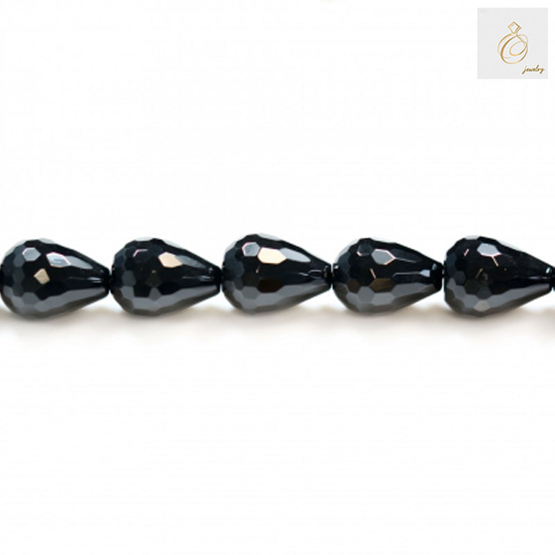 Black Agate Faceted Teardrop Beads 13x18mm - Close-up detail view showing individual bead shape and faceted cuts