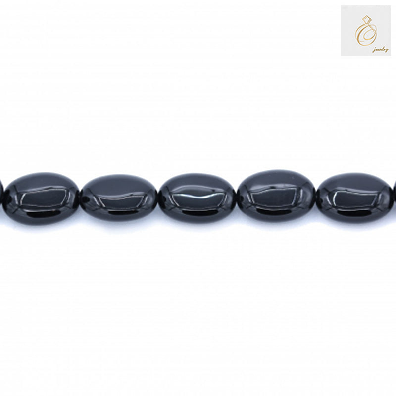 Black Agate Flat Oval Beads Strand - 13x18mm - 38-40cm Long