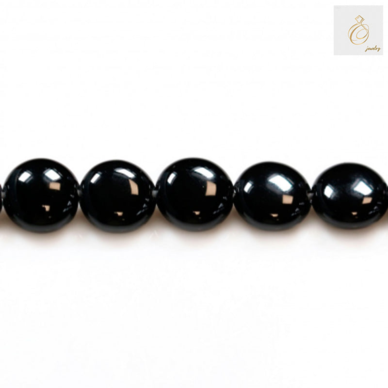 Black Agate Flat Round Size 8mm 38-40cmStrand - Premium Quality