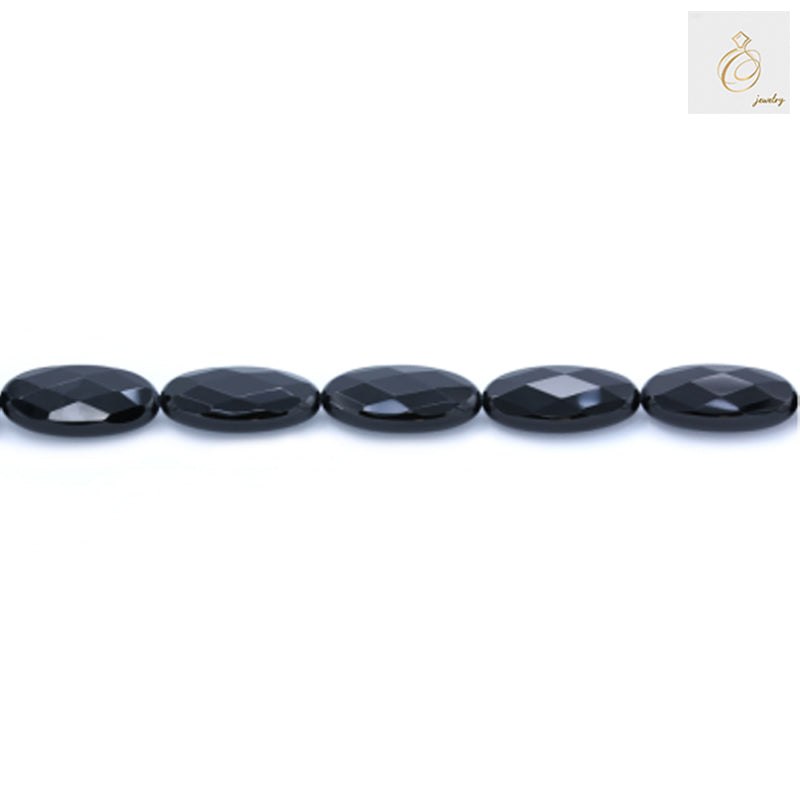 Black Agate Oval Faceted Size 15x30mm 38-40cm Strand 19 - Single strand display