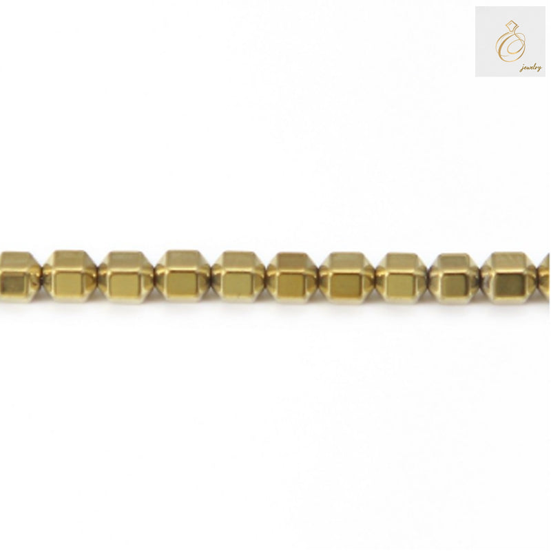Golden hematite cylinder beads 4mm diameter with 0.8mm holes arranged on 39-40cm strand for jewelry making