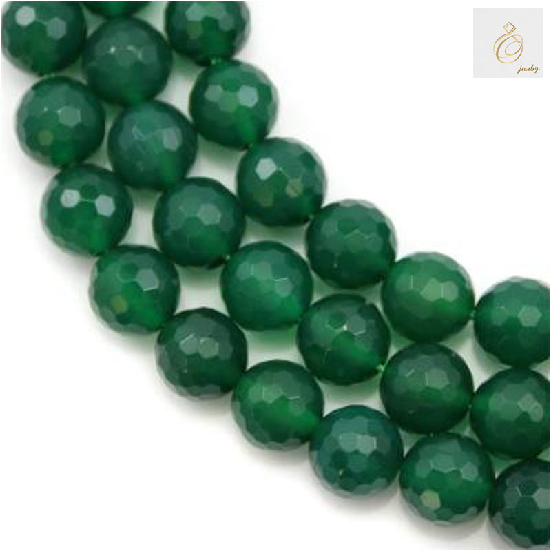 Green Agate faceted round beads 10mm on white background"
"Natural green agate gemstone beads strand 39-40cm length