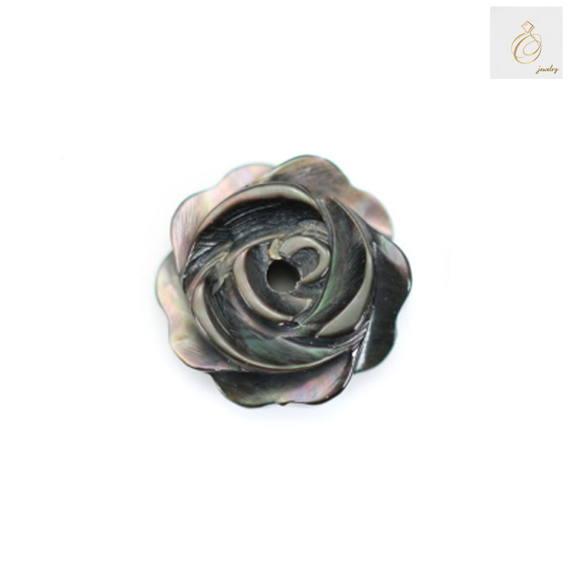 Grey mother of pearl shell flower beads 8mm diameter, set of 2 pieces for jewelry making