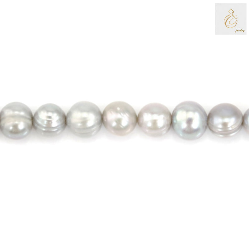 Lustrous grey cultured pearls arranged in 39-40cm strand"
"Premium quality oval grey freshwater pearls for jewelry making