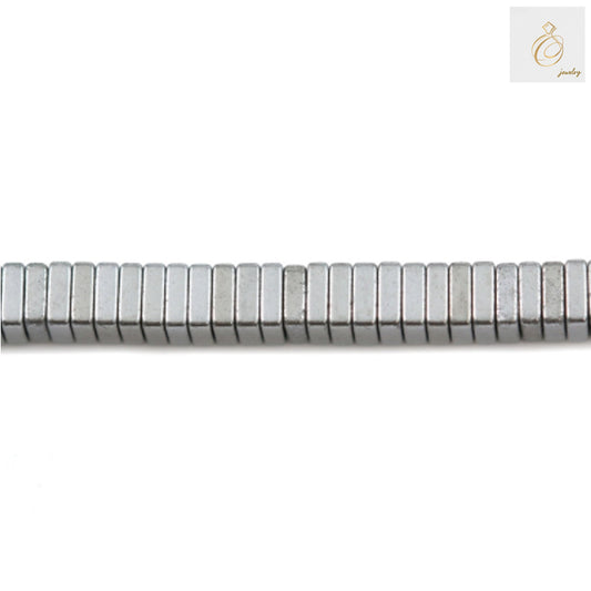 Hematite silver square beads 1x3mm size showing metallic finish and geometric shape