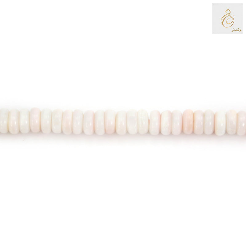 Pink lambi shell heishi beads 2x5mm strand showing natural shell texture and color variation