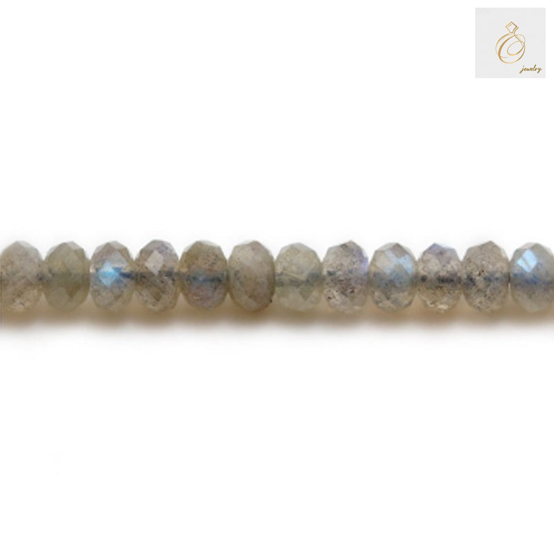 Natural labradorite faceted abacus beads strand 4x6mm showing iridescent flash"
"Premium labradorite gemstone beads with blue and green flash, 15-16 inch strand"
"Faceted labradorite beads displaying natural labradorescence for jewelry making
