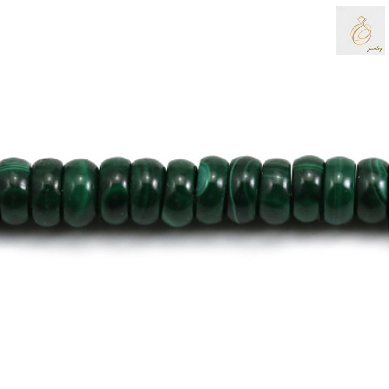 Natural malachite abacus beads strand showing green gemstone beads in 4x6mm size