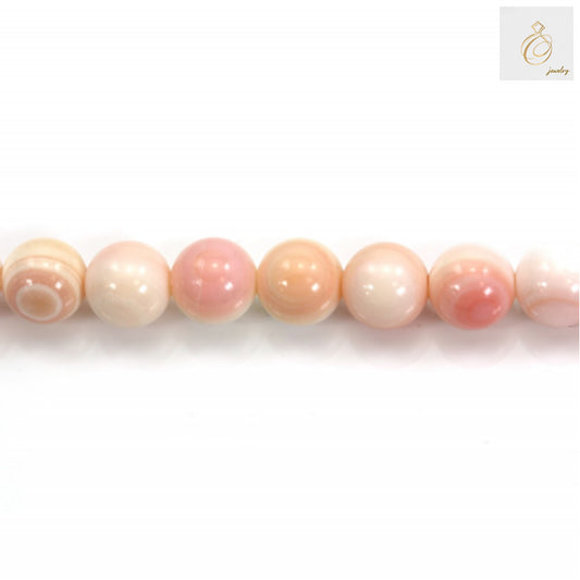Natural pink mother of pearl shell beads strand, 12mm round beads with lustrous finish
