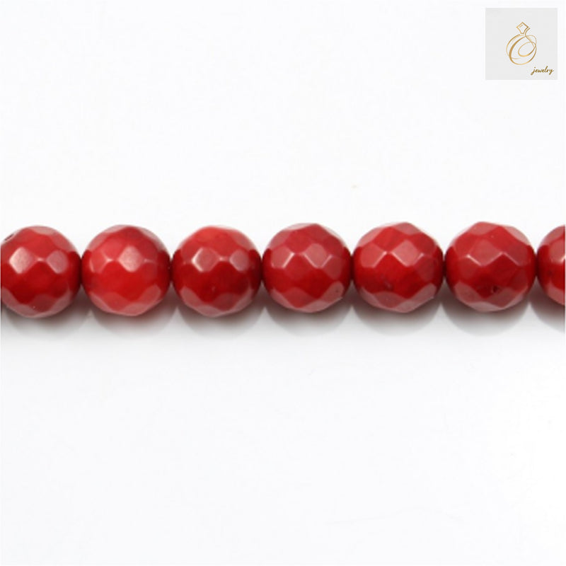 Red sea bamboo coral beads 8mm faceted round strand for jewelry making"
"Close-up of red bamboo coral beads showing natural texture and color"
"39-40cm strand of red sea bamboo coral beads 8mm size