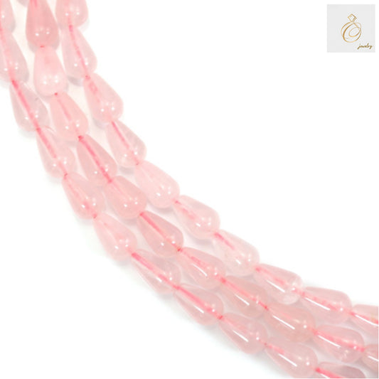 Natural rose quartz drop beads 6x9mm on strand for jewelry making