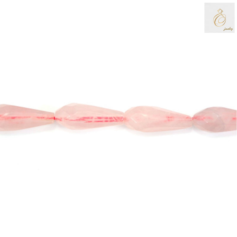 Close-up view of Rose Quartz Faceted Drop Beads showing natural pink color and brilliant cut facets