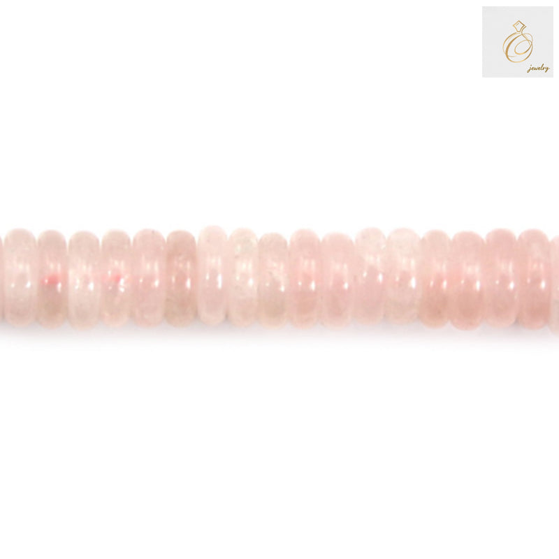Close-up of Rose Quartz Heishi Beads showing 2x6mm size and natural pink color variations