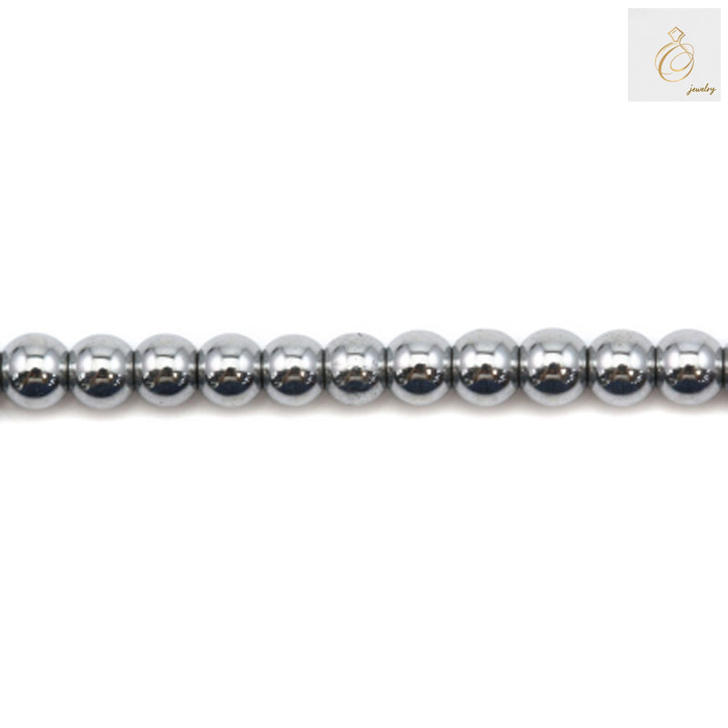 Silver hematite round beads 2mm diameter with metallic finish on white background