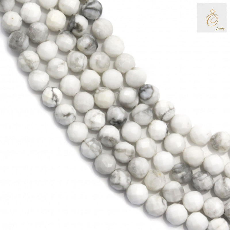 White howlite faceted round beads 3mm diameter on 15.5 inch strand"
"Natural white howlite gemstone beads for jewelry making