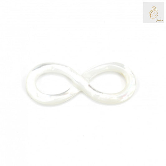 White mother-of-pearl shell charm with infinity symbol design, 5x15mm size, natural luster finish for jewelry making