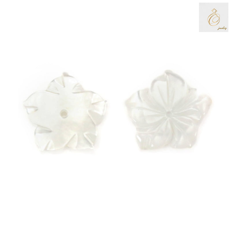 White mother-of-pearl flower charm 15mm - elegant shell bead for jewelry making with natural iridescent finish