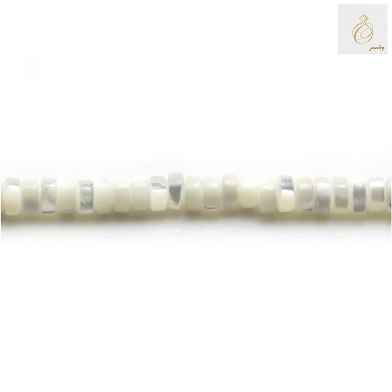 White mother of pearl heishi beads, 2x4mm size with 0.8mm holes, arranged on a 39-40cm strand for jewelry making