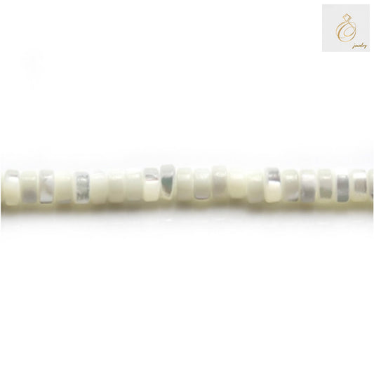 White mother of pearl heishi beads, 2x4mm size with 0.8mm holes, arranged on a 39-40cm strand for jewelry making