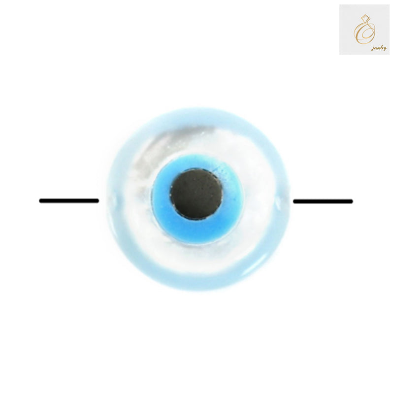 White mother-of-pearl evil eye beads, 5mm round shell beads with 0.8mm holes, set of 2 pieces for jewelry making