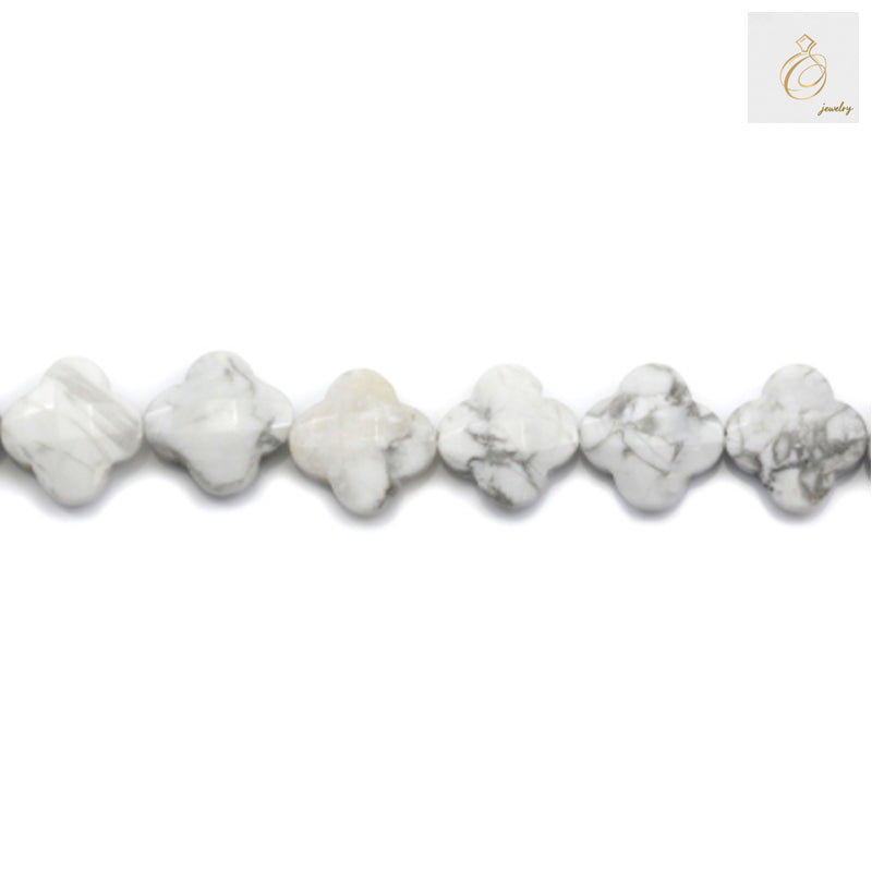 Faceted white howlite beads in flower shape, 13mm diameter with 1mm holes"