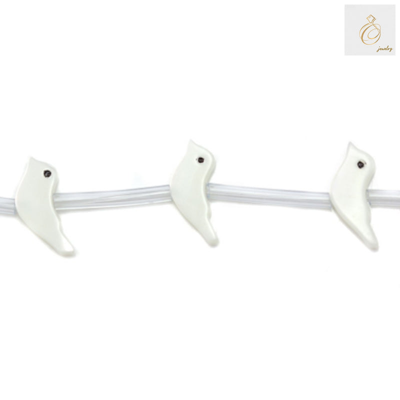 White mother of pearl bird-shaped beads 6x15mm on strand, natural shell beads for jewelry making