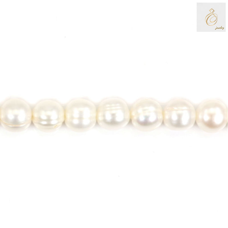 White freshwater cultured pearl strand, 8-9mm half-round pearls, 40cm length"
"Premium white freshwater pearls with natural luster, half-round shape"
"Elegant white cultured pearl strand for jewelry making