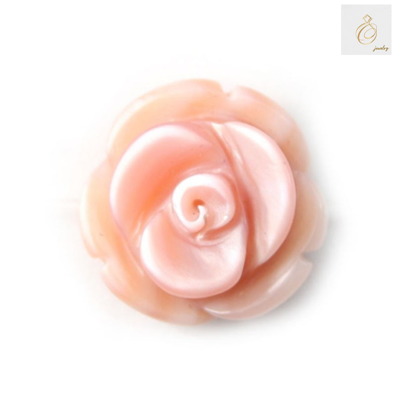 Pink mother-of-pearl rose beads 12mm diameter with carved rose design, natural shell beads for jewelry making