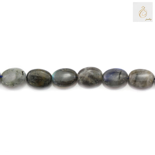 Close-up view of labradorite bead surface showing natural stone texture and color variations